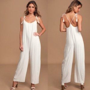 NWT Lulu's Tie-Strap Wide-Leg White Jumpsuit